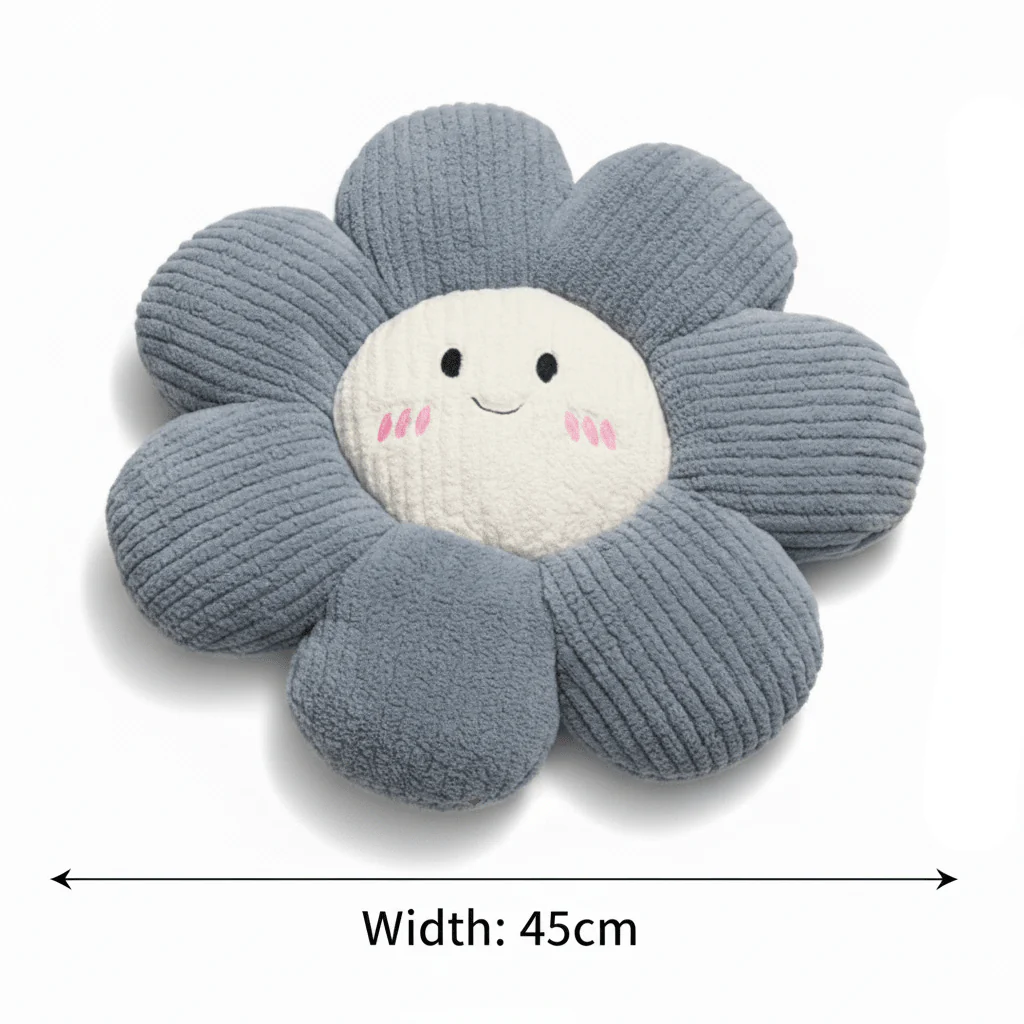 Flower Corduroy Smiley Face Cushion - 45×45cm - Grey / Sage Green / Purple - Image 7
