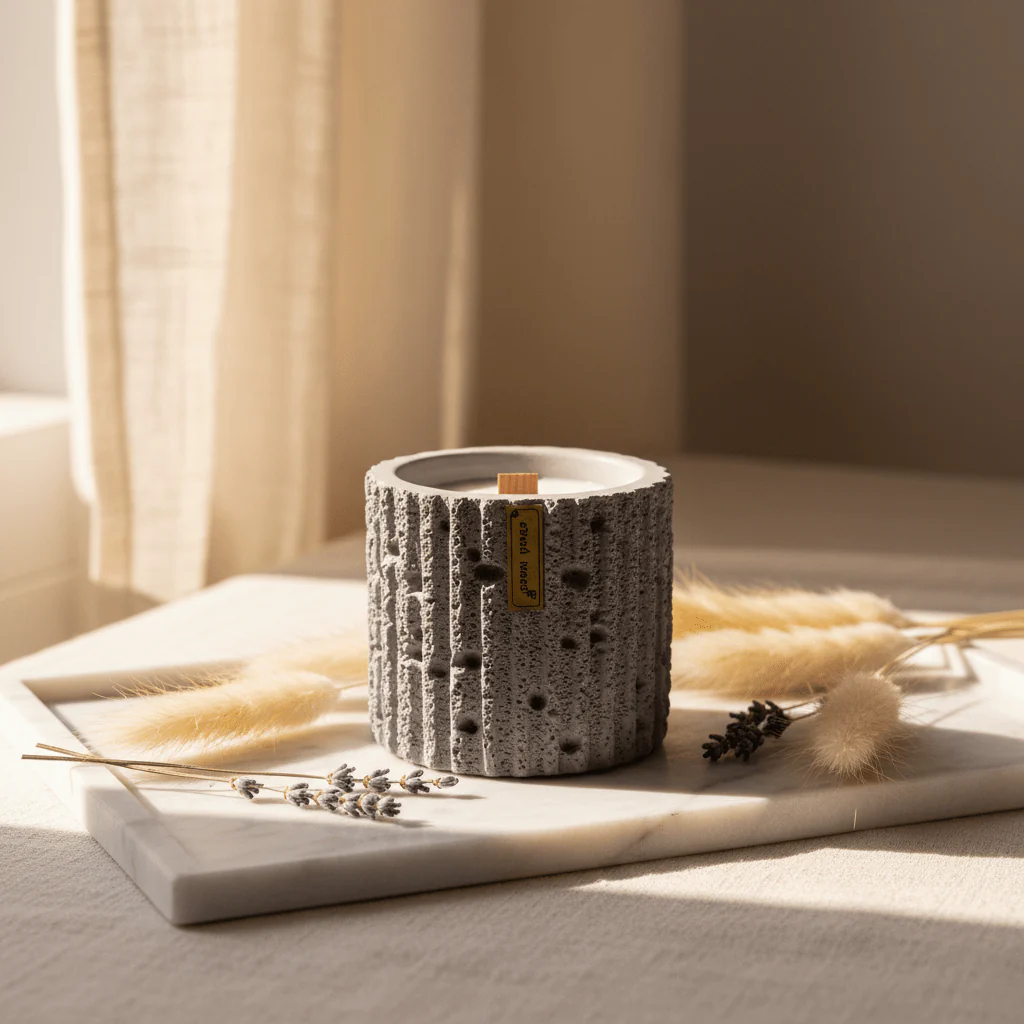 Fresh Touch Scented Candle — Textured Grey Chalk Vessel | Wooden Wick | 9×8 cm - Image 2