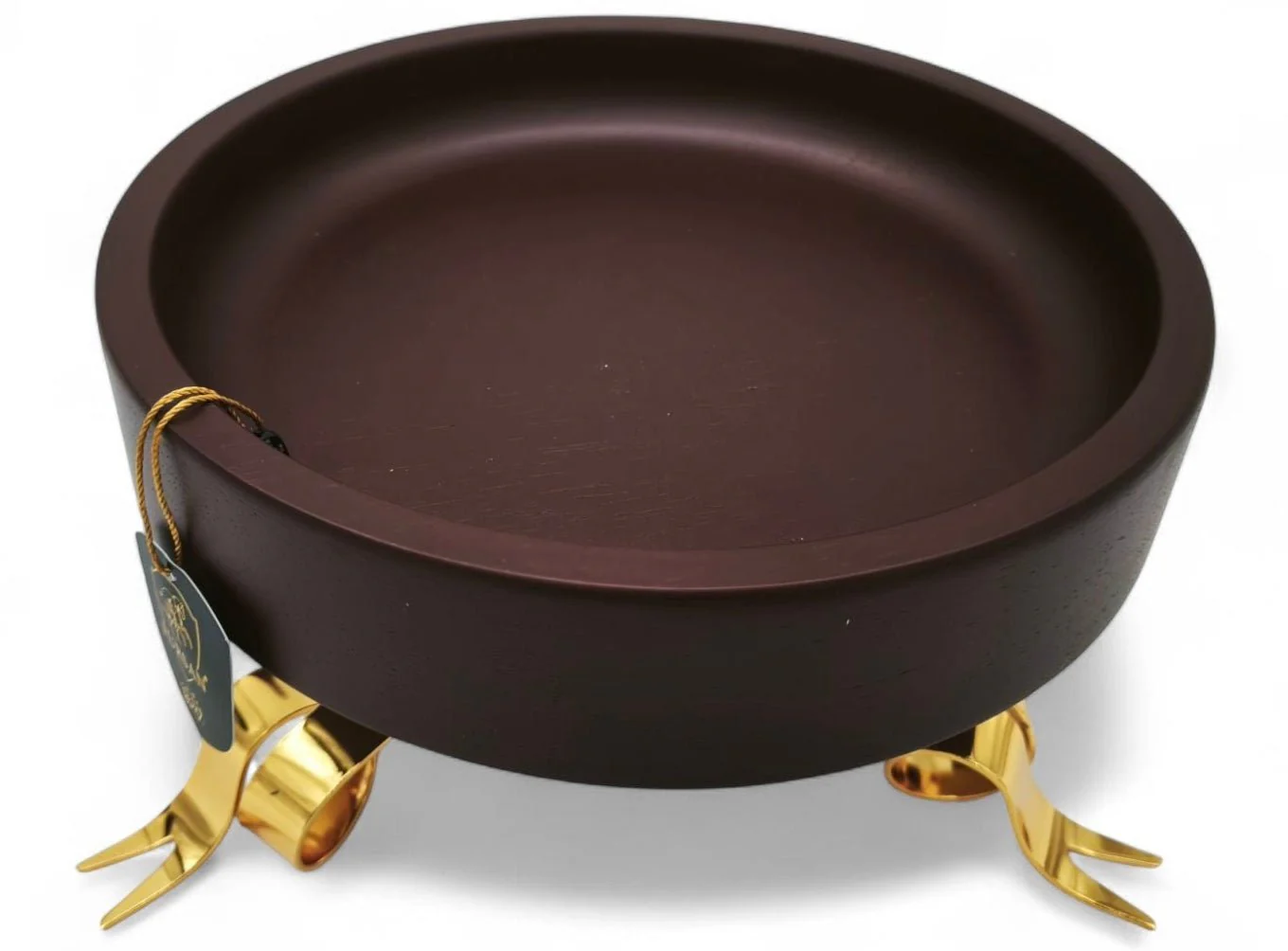 Fursan Date Tray With Stand 24Cm Brown Wood Gold - Image 3