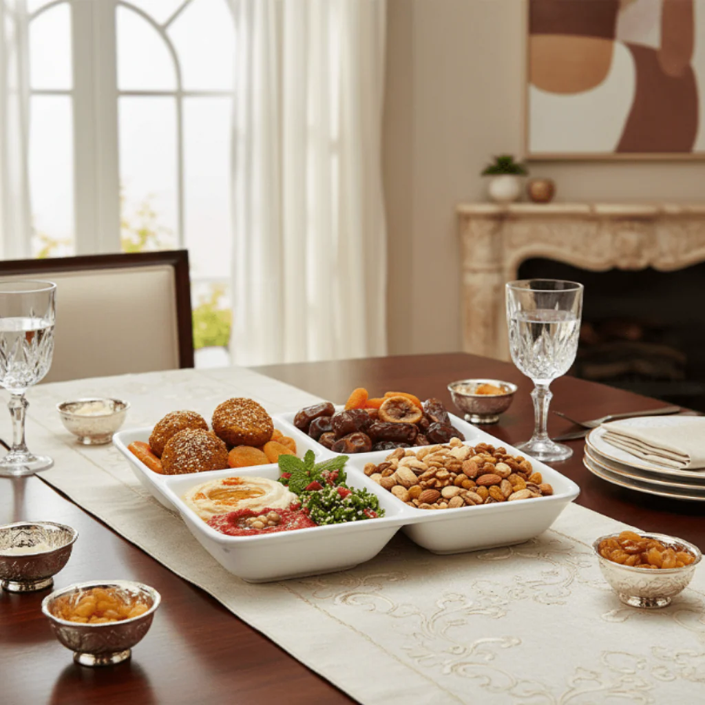 Symphony Collection – 24 cm White Ceramic Three-Section Square Tray & Platter - Image 2