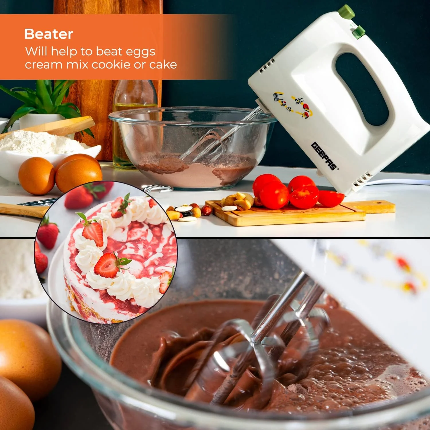 Geepas 160W Hand Mixer, Professional Electric Handheld Mixer for Baking, 5 Speed Function, Includes Stainless Steel Beaters & Dough Hooks, Eject Button, GHM2001 - Image 4