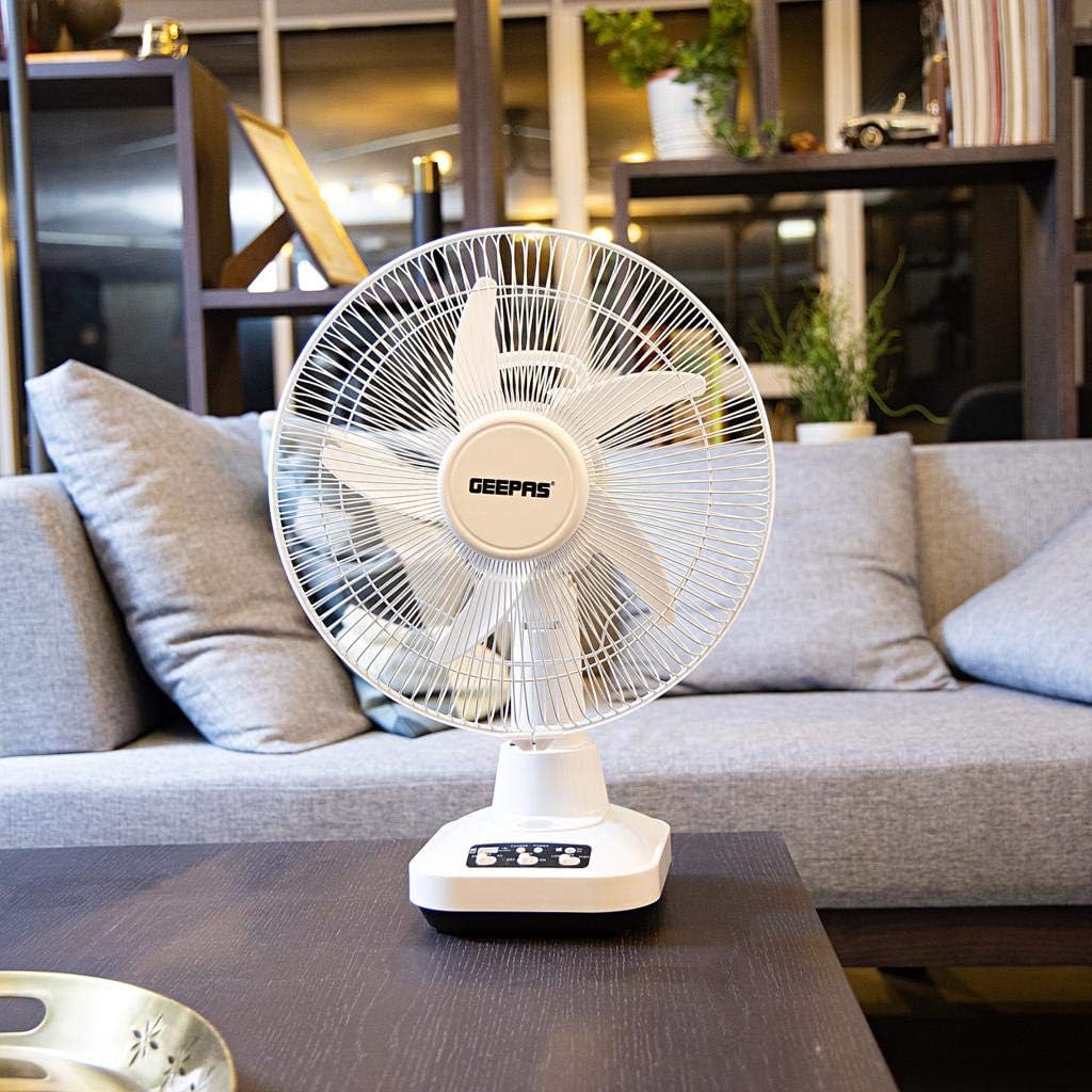 Geepas GF21118 12'' Rechargeable Fan - 2 Speed Settings with 6 Hours Continuous Working & 24 Hours LED Light | 5000 Mah Battery | Ideal for Office, Home & Outdoor Use - Image 6