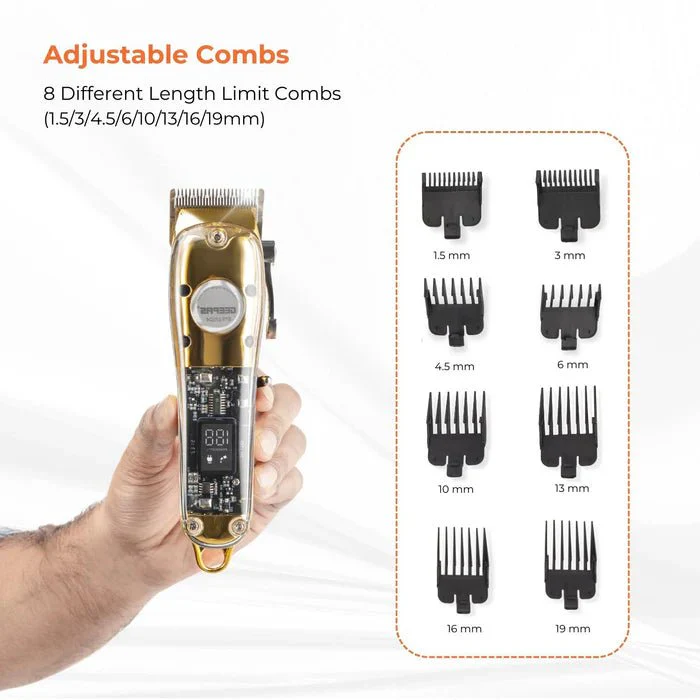 GEEPAS Professional Digital Hair Clipper  4 Adjustable Cutting Blades and 8 Different Length Limit Combs with LCD Display- GTR57504 - Image 6