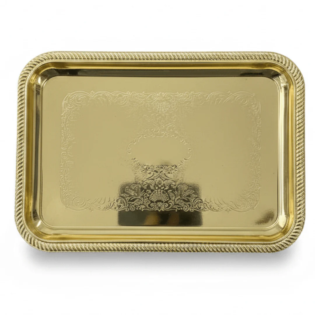 Germax Gold Rectangle Serving Tray – 24×17cm | Decorative Metal Tray for Hospitality & Majlis