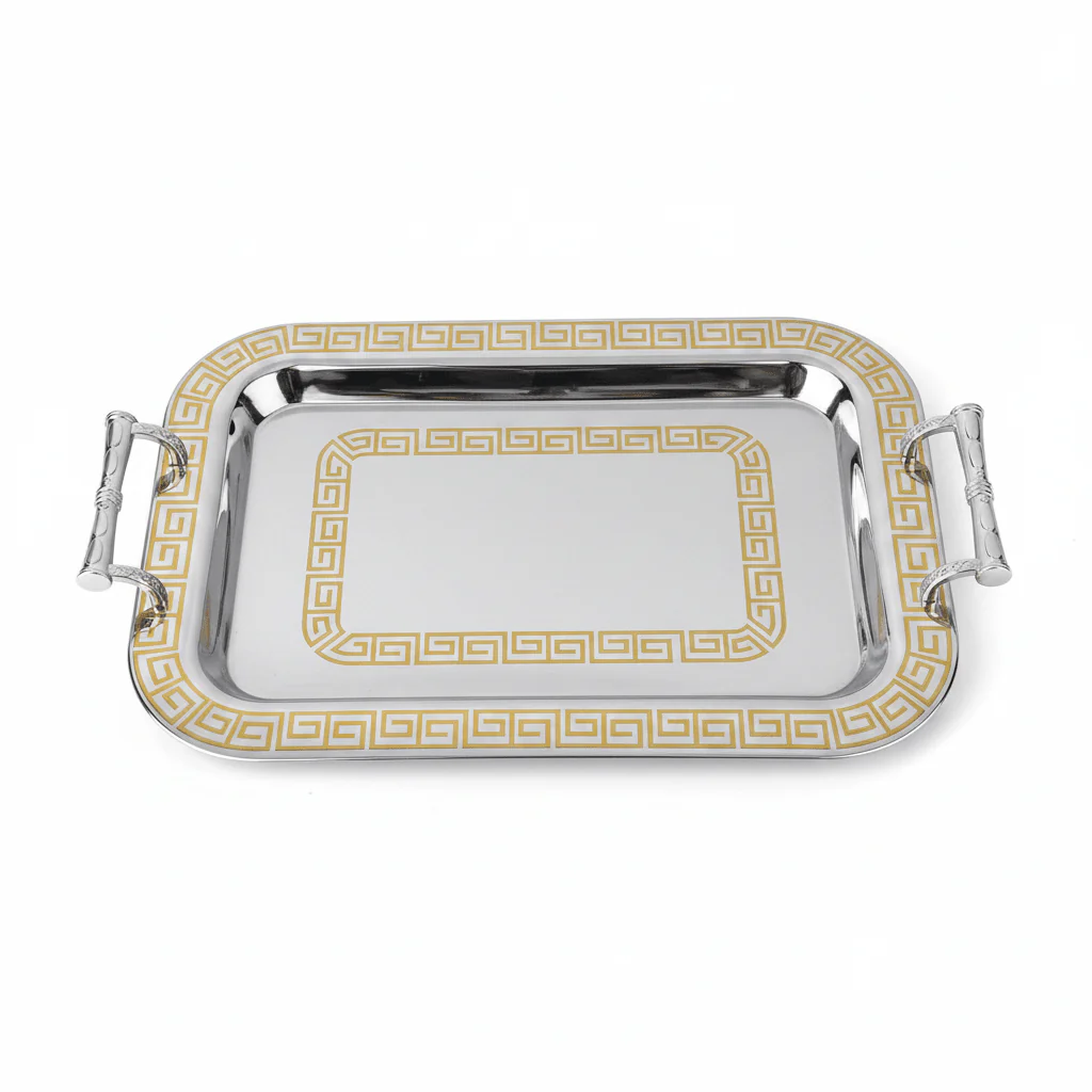 Germax Luxury Gold & Silver Stainless Steel Serving Tray with Handles — 55×34 cm - Image 4