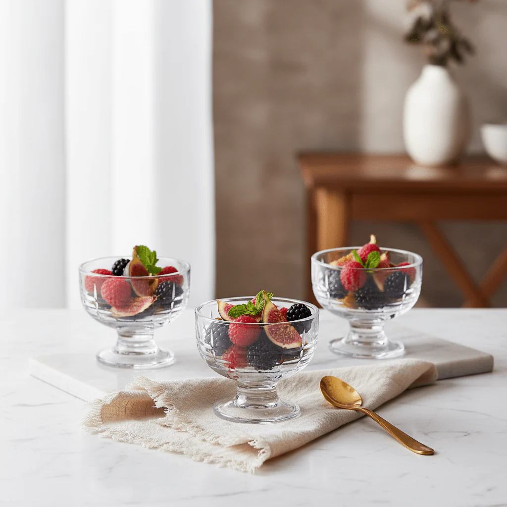 Germax Elegant 150ml Clear Glass Ice Cream Dessert Bowls for Home, Café & Restaurant Use – Stylish Serving Bowl Set of 3 - Image 2