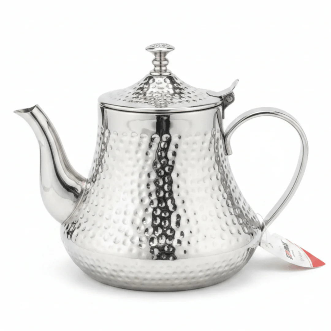 Germax Silver Stainless Steel Hammered Tea Kettle 1200ml – Premium Mirror-Finish Arabic Teapot