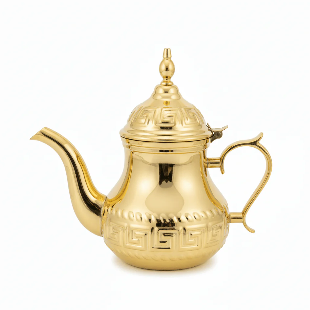 Germax Stainless Steel Tea Kettle 0.8L | Ornate Greek Key Embossed Arabic Design | Gold