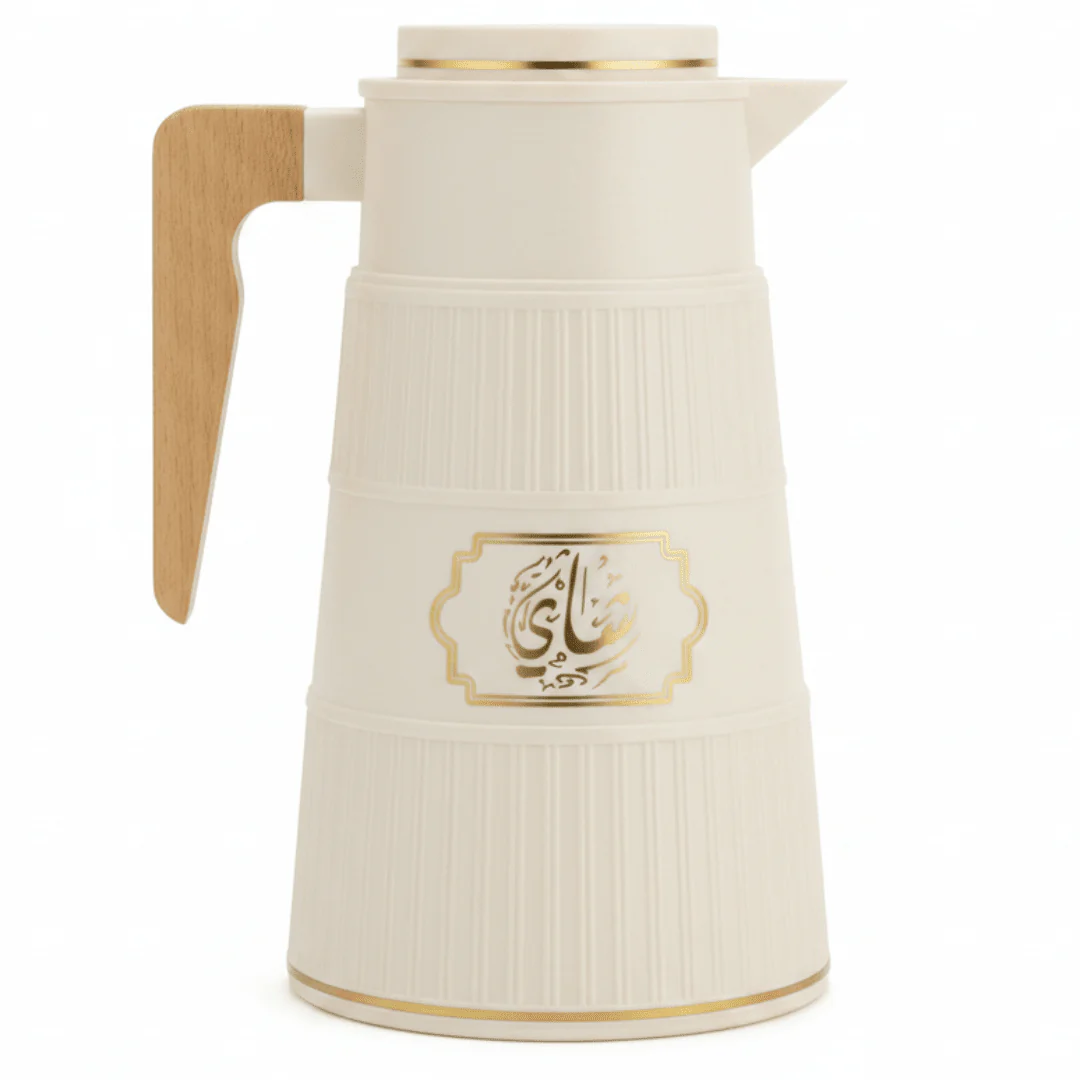 Germax Vacuum Flask 1 Litre | Insulated Arabic Thermos with Wooden Handle – Brown / Sage Grey / Cream - Image 4