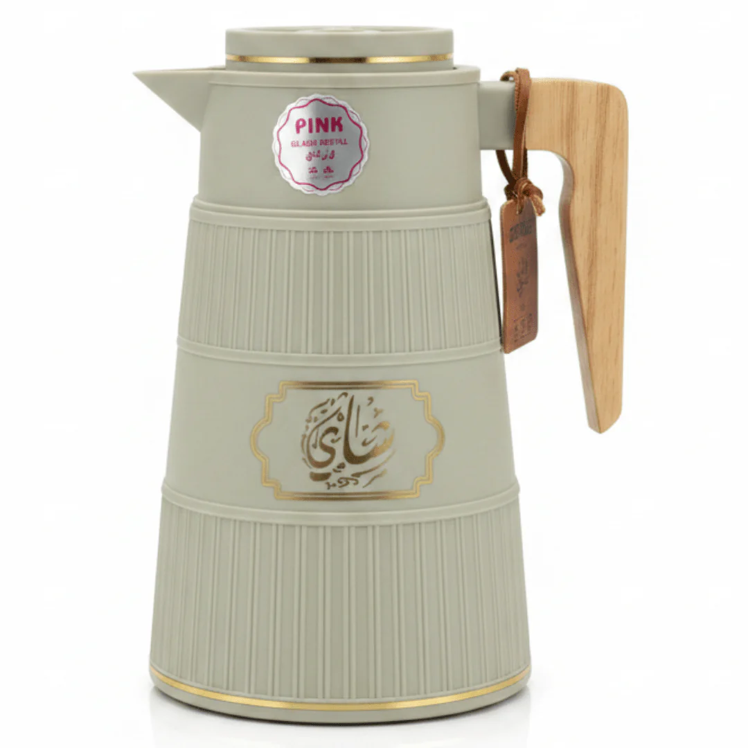 Germax Vacuum Flask 1 Litre | Insulated Arabic Thermos with Wooden Handle – Brown / Sage Grey / Cream - Image 5