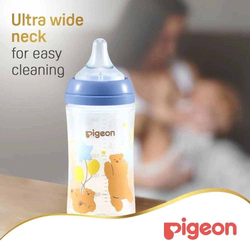 Pigeon Softouch Wide Neck Peristaltic PLUS Decorated Feeding Nursing Bottle, Medium Nipple Size, BPA Free, 3 + Months, 240ml, Multi-Color - Image 3