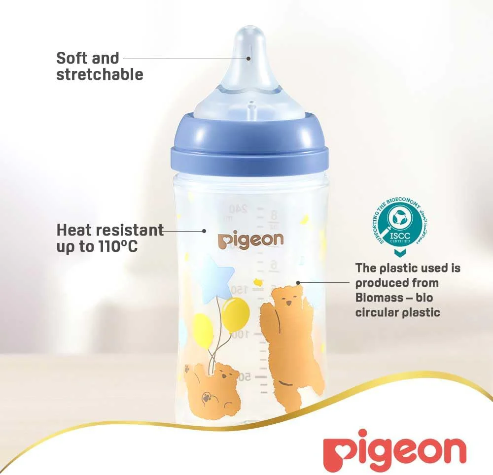 Pigeon Softouch Wide Neck Peristaltic PLUS Decorated Feeding Nursing Bottle, Medium Nipple Size, BPA Free, 3 + Months, 240ml, Multi-Color - Image 5