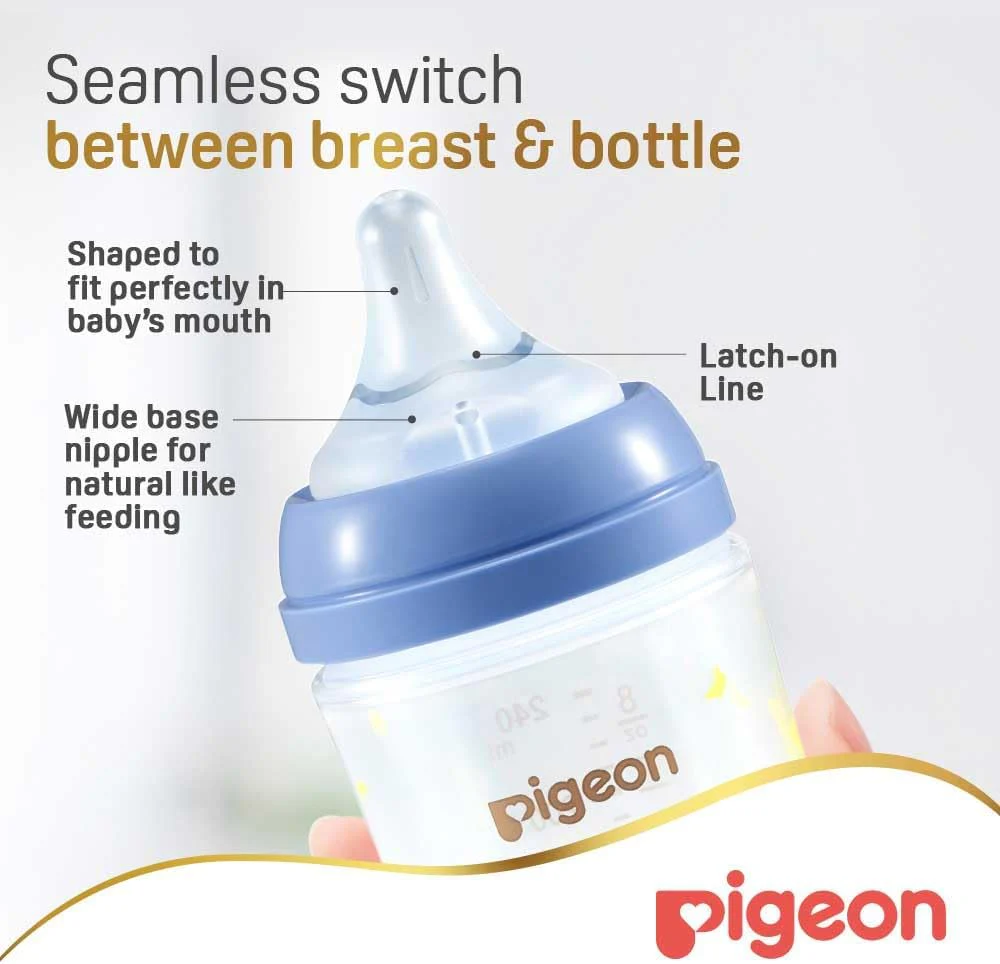 Pigeon Softouch Wide Neck Peristaltic PLUS Decorated Feeding Nursing Bottle, Medium Nipple Size, BPA Free, 3 + Months, 240ml, Multi-Color - Image 6