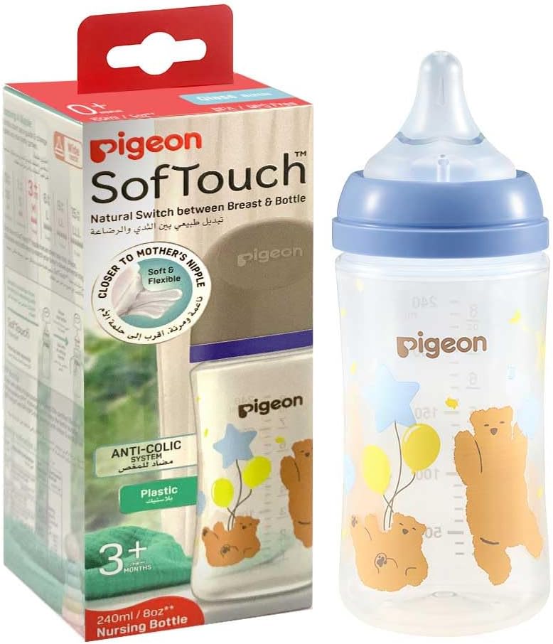 Pigeon Softouch Wide Neck Peristaltic PLUS Decorated Feeding Nursing Bottle, Medium Nipple Size, BPA Free, 3 + Months, 240ml, Multi-Color - Image 7