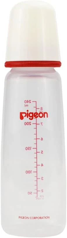 Pigeon Slim Neck Plastic Feeding Bottle, White Cap, Ultra Soft Silicone Nipple, Anti Colic, Bpa & Bps Free, 240ml, Multi Color