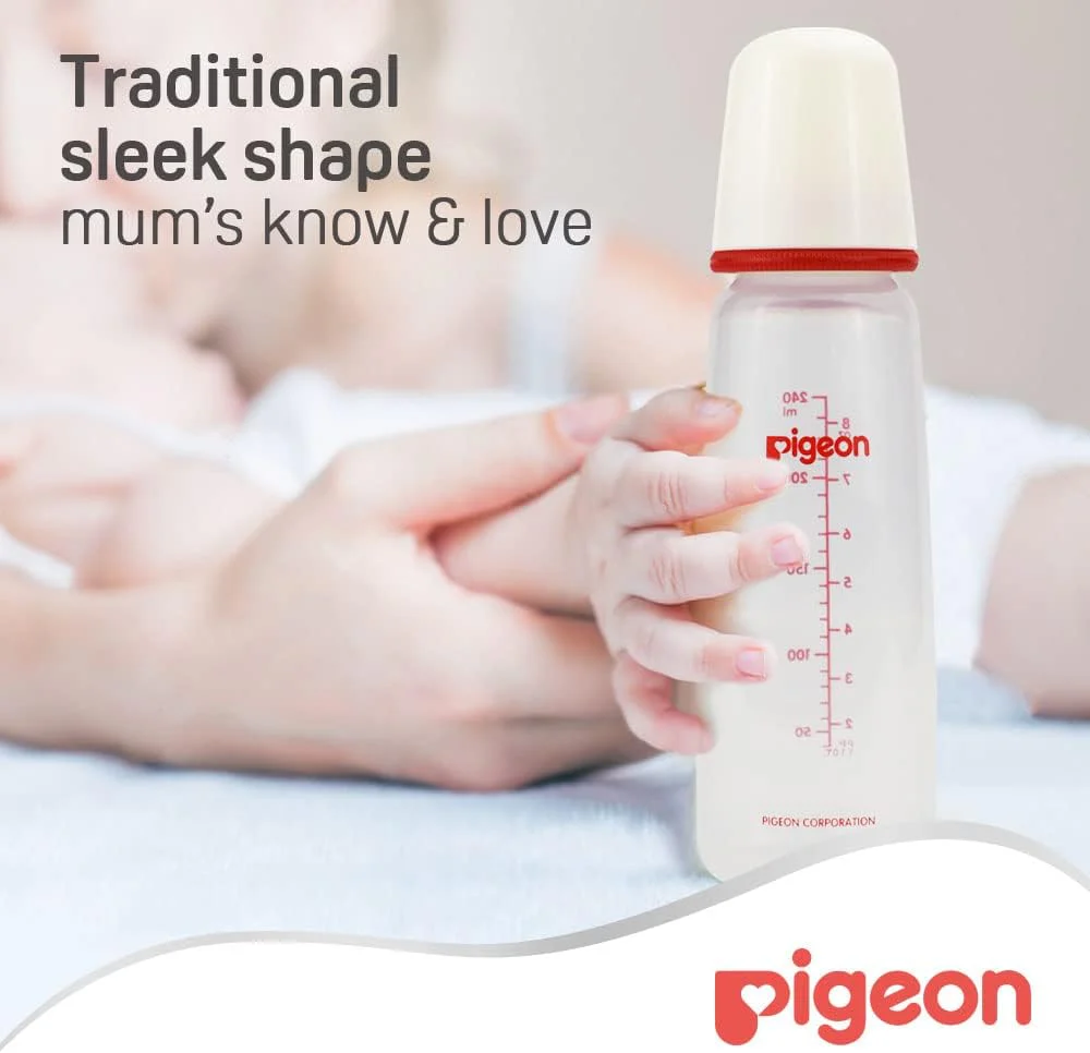 Pigeon Slim Neck Plastic Feeding Bottle, White Cap, Ultra Soft Silicone Nipple, Anti Colic, Bpa & Bps Free, 240ml, Multi Color - Image 6