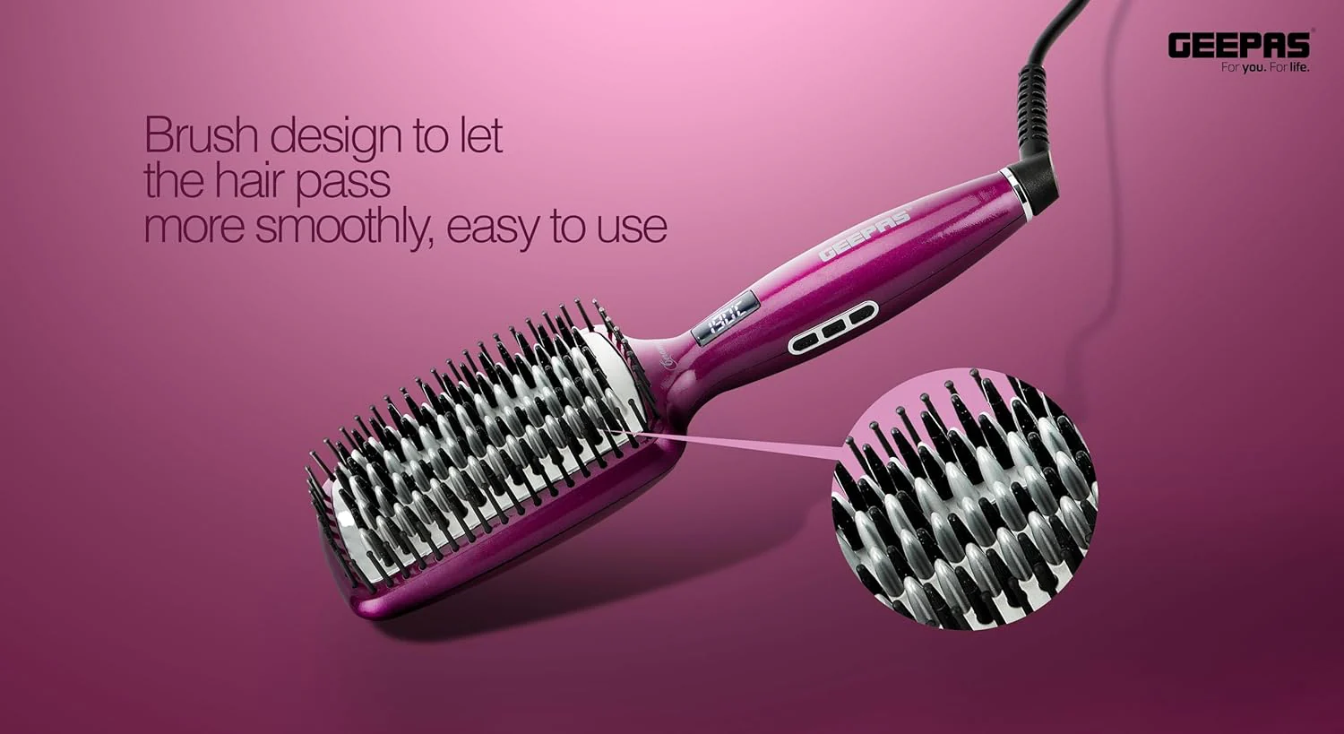 Geepas Harir Brush 50W - Straightener Brush With Ceramic Anti Scald Hair Brush, Travel Voltage Brush With Led Display And Heating Function (Max 230 Degree Celsius) - Image 6