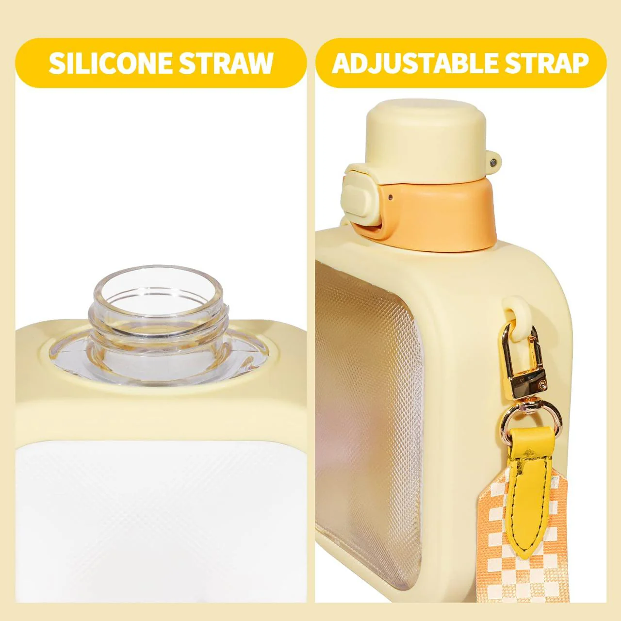 Giavos Fashion Plastic Water Bottle 700ml with Adjustable Strap, Pale Yellow - Image 4
