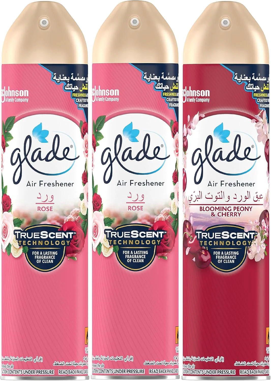 GLADE 3pcs Air Freshner(2pcs Rose 300ml, 1pc Blooming Peony & Cherry 300ml)