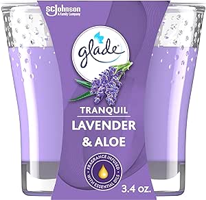 Glade Tranquil Lavender & Aloe Scented Candle, Fragrance Infused With Essential Oils, 3.4Oz