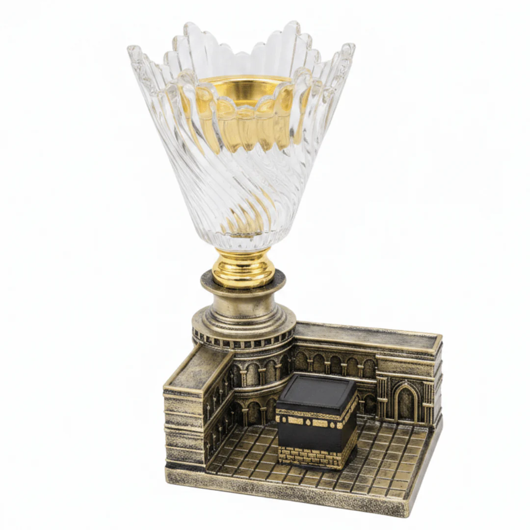 Crystal Glass & Chalk Incense Burner with Kaaba Design | 22×13×10 cm | Luxury Arabic Home Décor