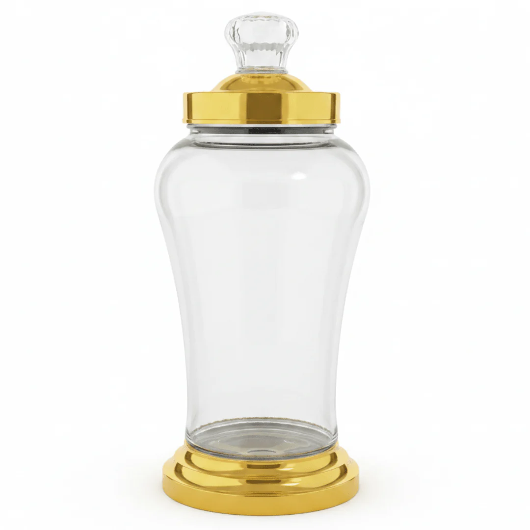 Elegant Glass Candy Jar with Golden Base & Lid — 3000ml