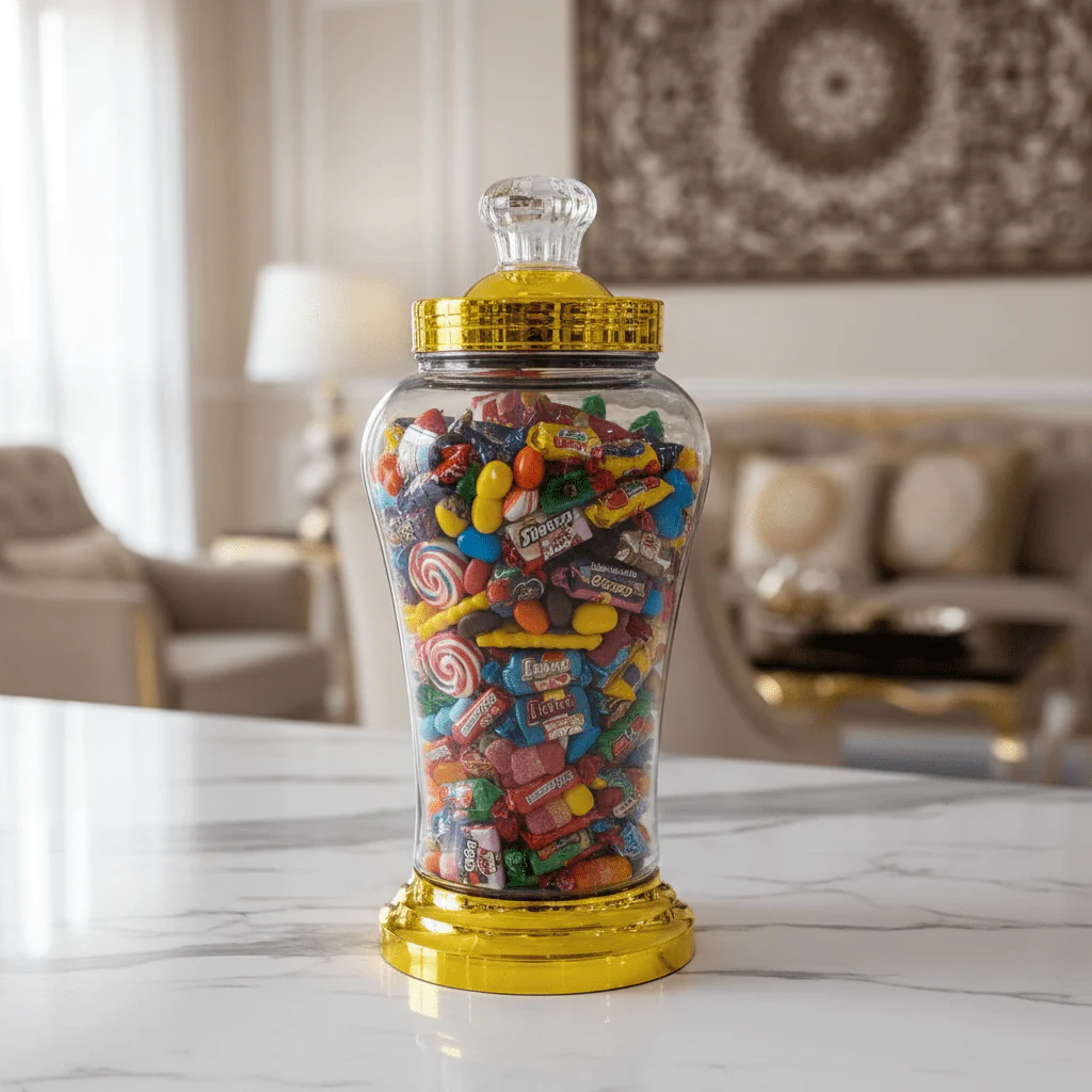 Elegant Glass Candy Jar with Golden Base & Lid — 3000ml - Image 2