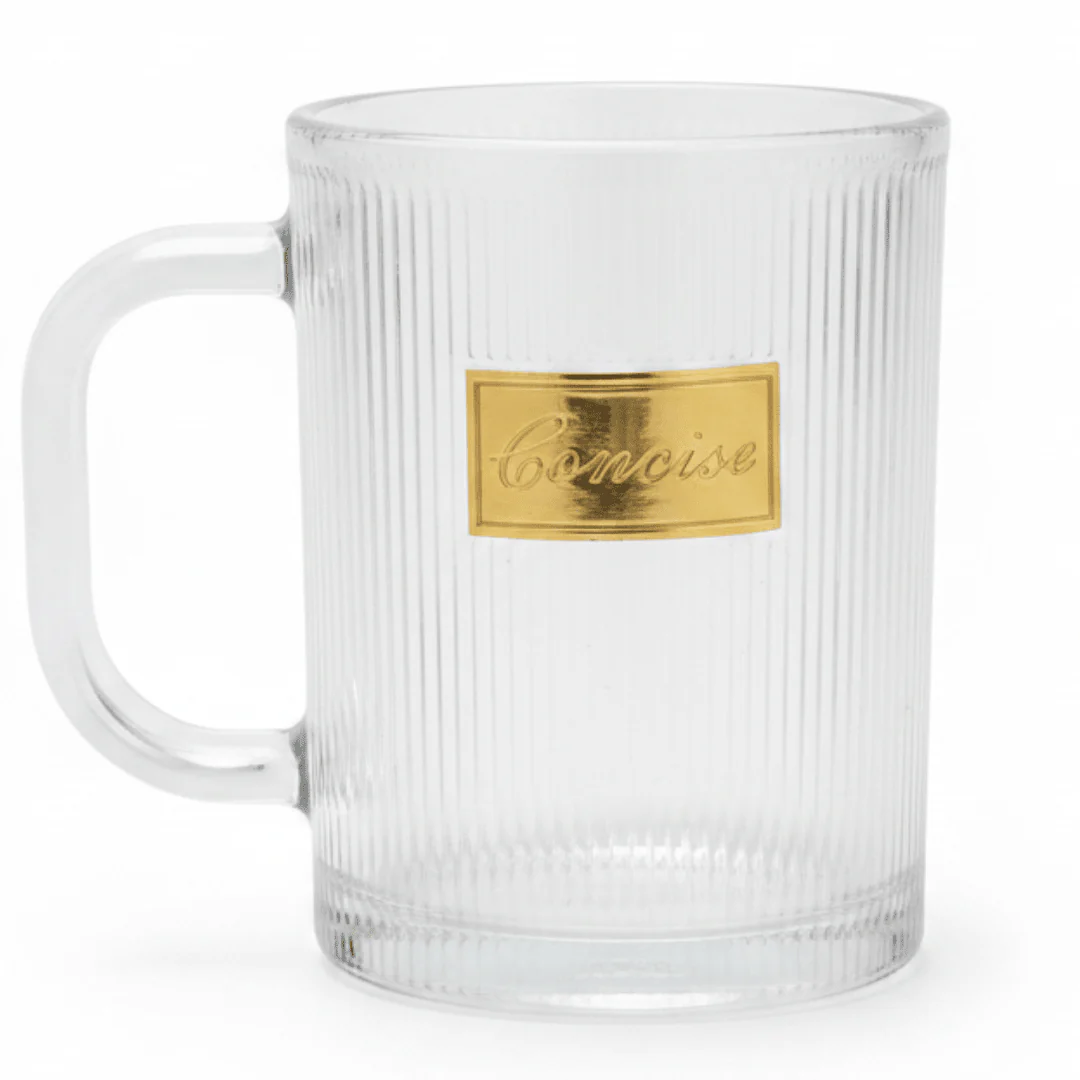 Concise Ribbed Glass Mug 300ml β Gold Edition