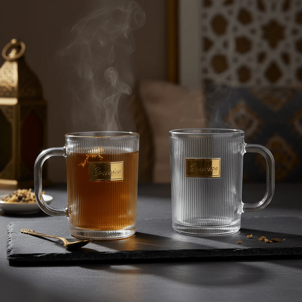 Concise Ribbed Glass Mug 300ml β Gold Edition - Image 4