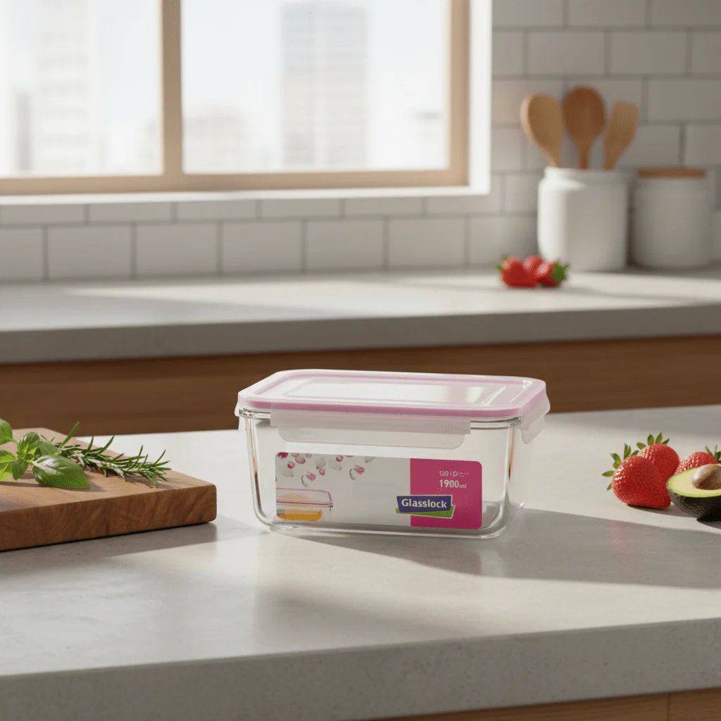 Glasslock Rectangular Glass Food Storage Container with Airtight Lock Lid – Large Capacity Kitchen Storage – 1900 ml - Image 2