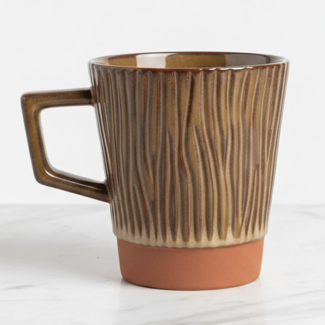 Artisan Ridged Ceramic Mug — Glossy Brown | 300ml