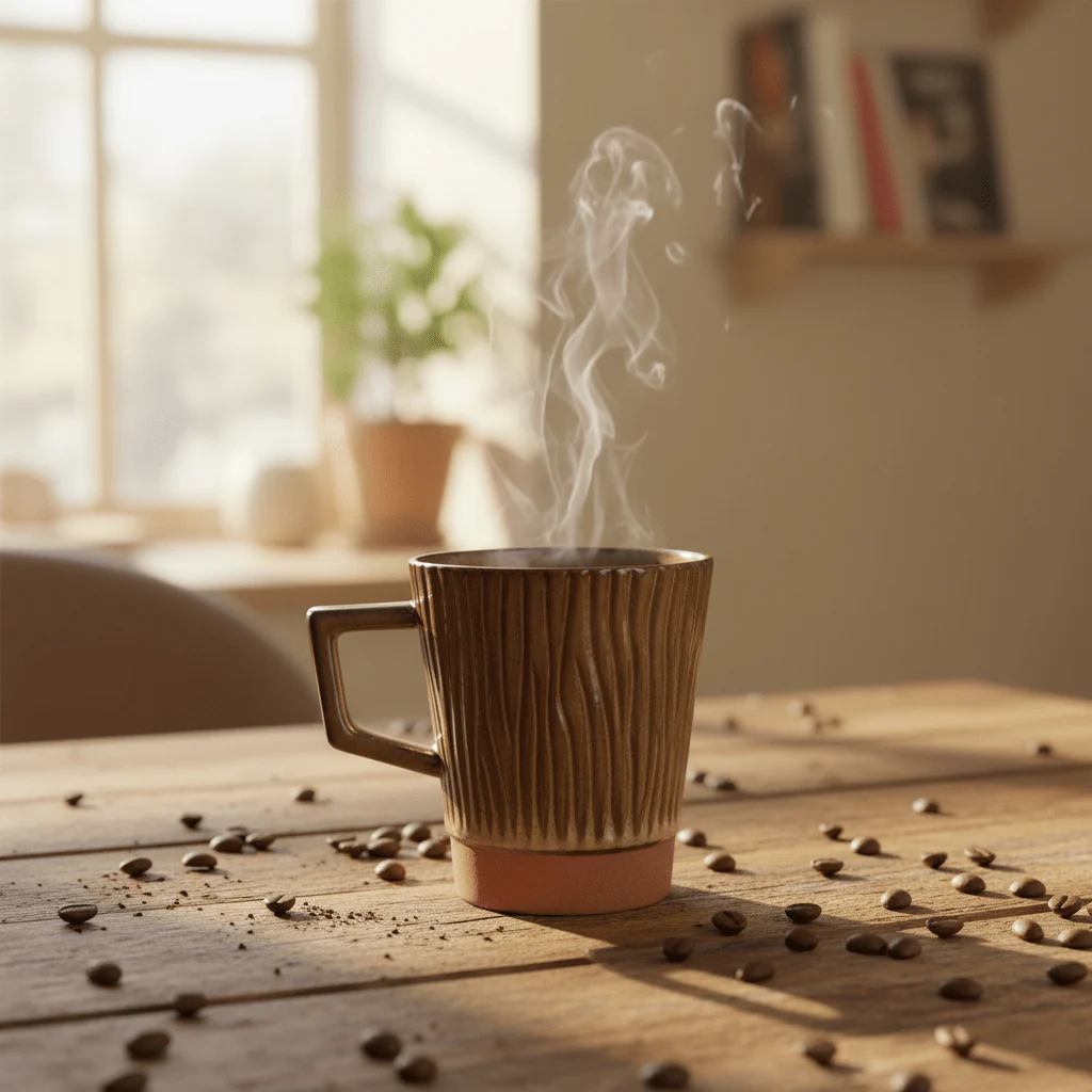 Artisan Ridged Ceramic Mug — Glossy Brown | 300ml - Image 2