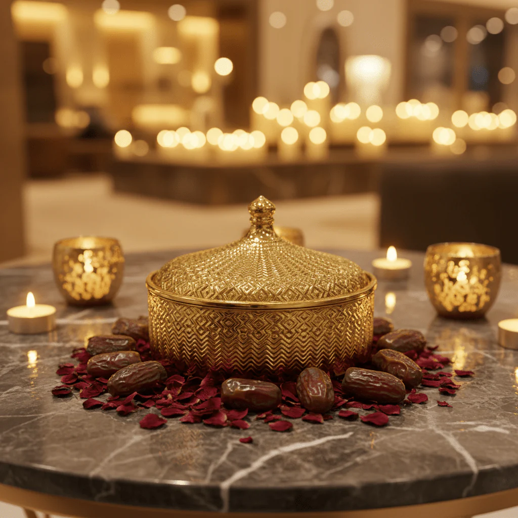 Royal Ceramic Candy Bowl with Lid | Embossed Geometric Design | 18×6 cm | Gold & White,Silver & White | - Image 2