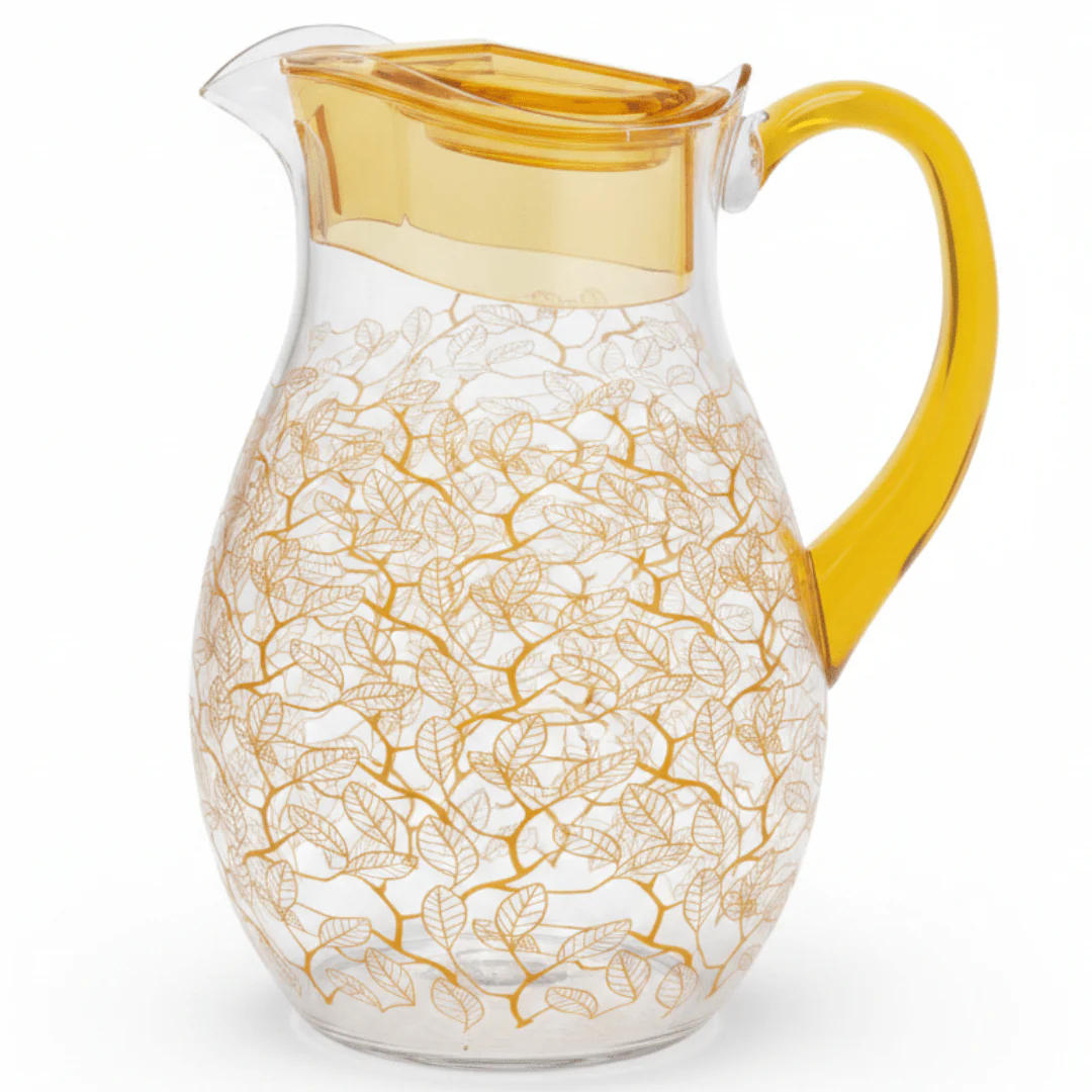 Decorative Clear Acrylic Beverage Jug with Yellow Leaf Print Artwork – 20 cm