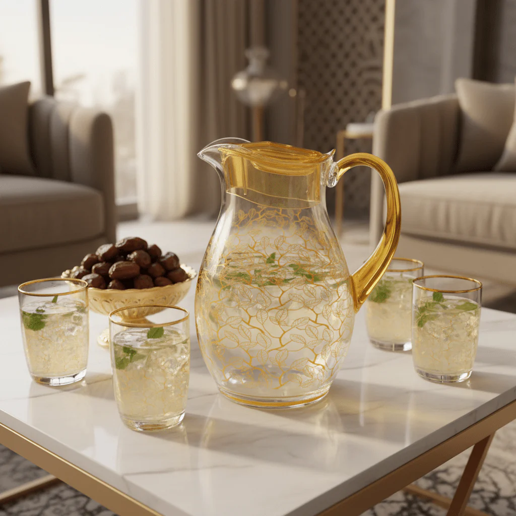 Decorative Clear Acrylic Beverage Jug with Yellow Leaf Print Artwork – 20 cm - Image 2