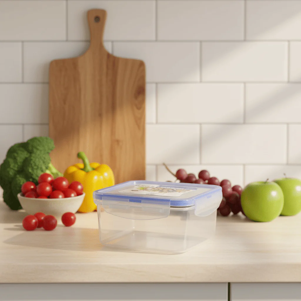 Golden Lock Plastic Square Food container 600ml-Blue&Transparent - Image 2