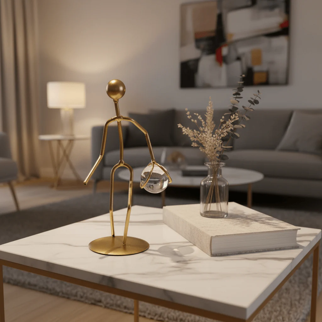 Golden Metal Décor Figure — Crystal Ball Sculpture | 20cm - Image 3