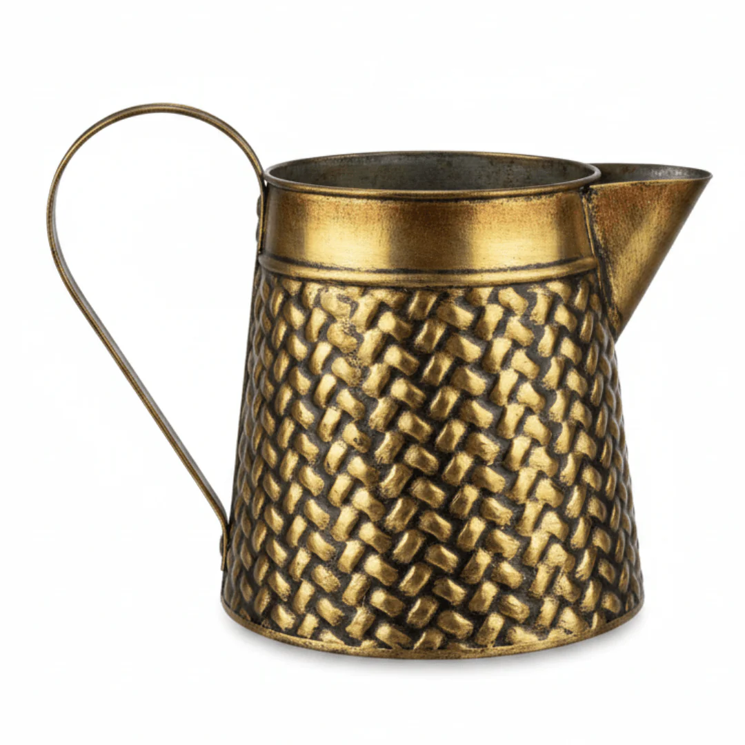 Golden Brass Decorative Kettle | Woven Texture | 16.5 × 11 cm