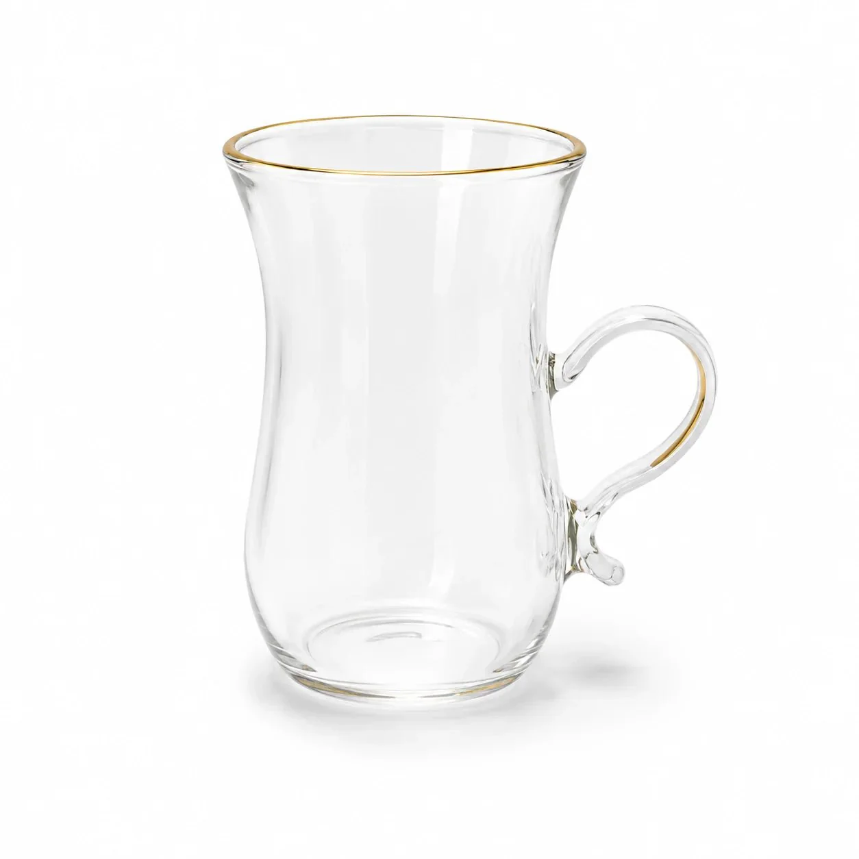 ABL GP-120 Sketan Tea Cup & Saucer Set – 12 Pieces – Clear Glass Cups with Gold Rim & Green Stripe Porcelain Saucers - Image 4