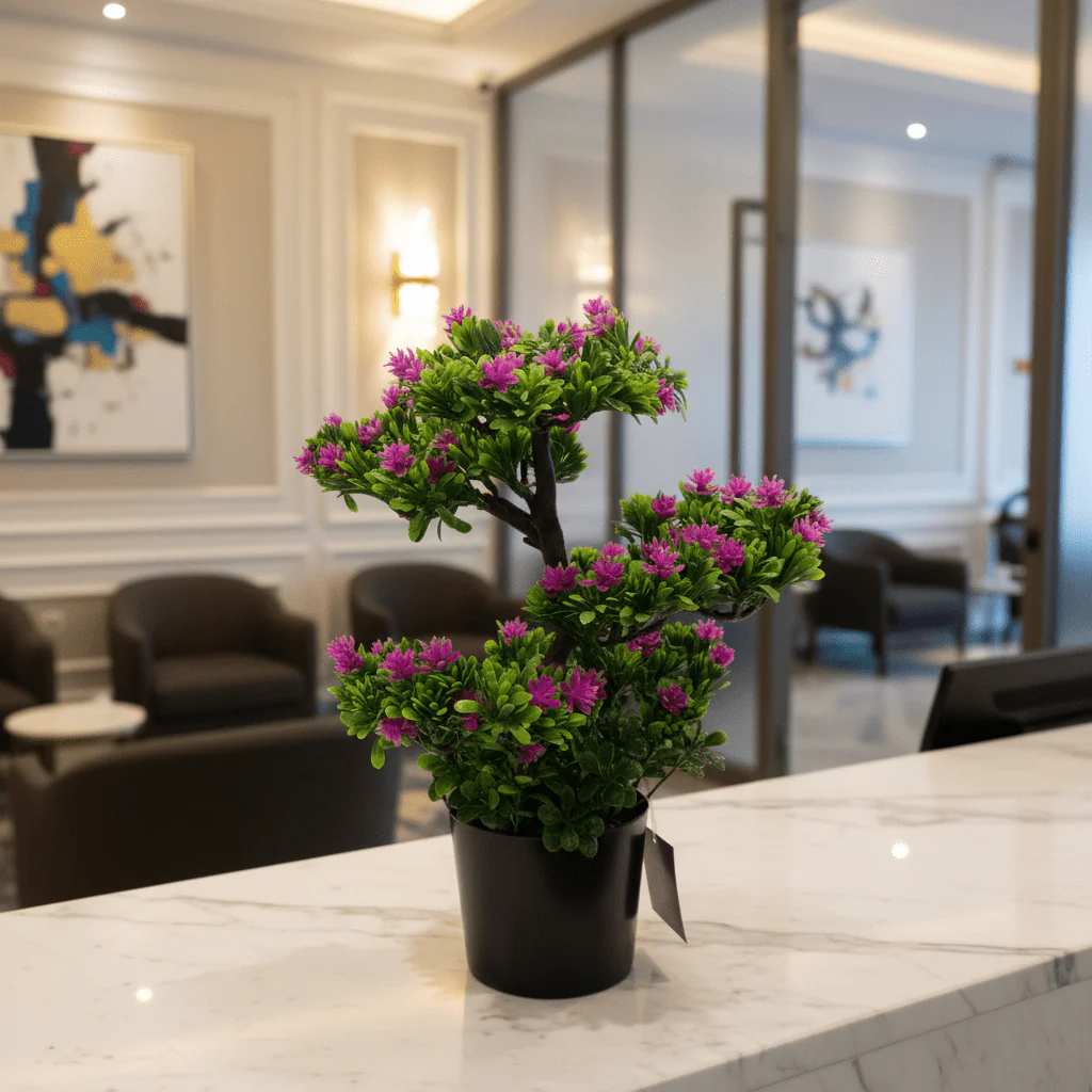 Artificial Bonsai Tree with Purple Blooms — 35cm | Black Vase | Premium Home Décor - Image 4