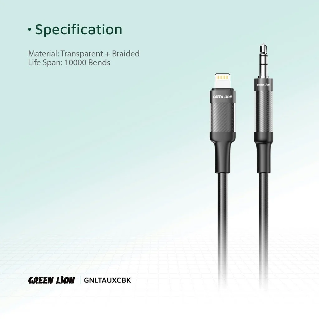 GREEN LION Lightning to AUX Braided 1 meter Cable - Black - Image 3