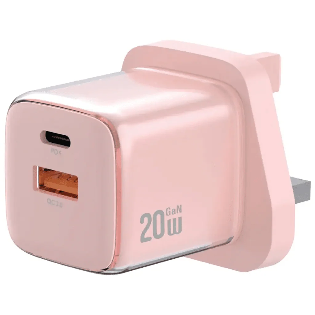 Green Lion Reva Dual Port Wall Charger 20W PD Fast Charge, QC 3.0 18W, Pink