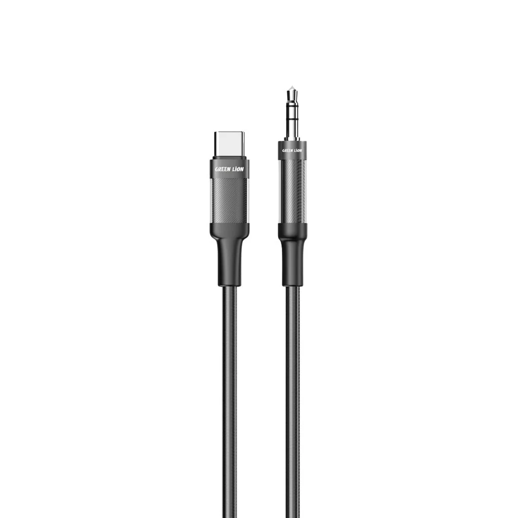 Green Lion USB-C to AUX Braided Cable 1M, Stable Signal, Durable Material, Copper Core, 10000 Bends Life Span, Wide Compatibility, Secure & Reliable - Black