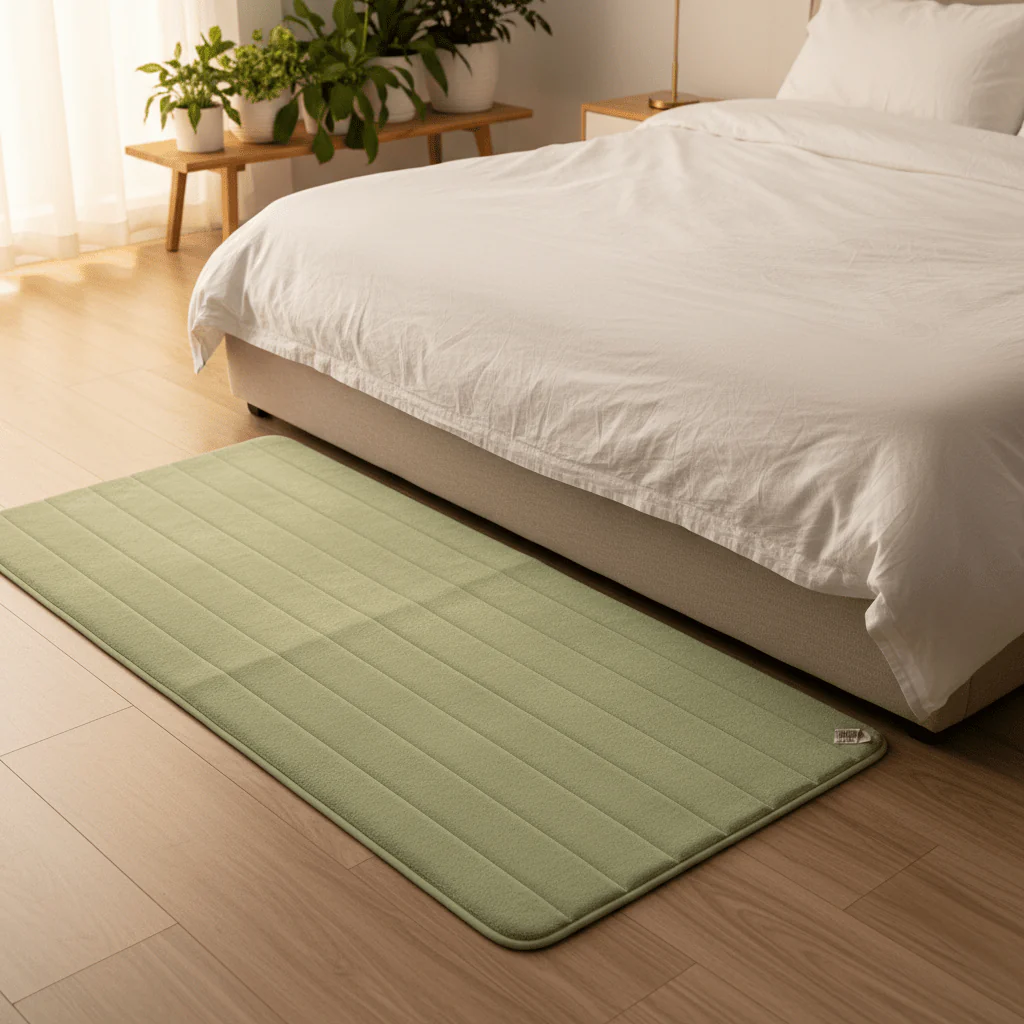 Sage Green Memory Foam Floor Mat | Striped Texture | Extra Large 100×150 cm | Non-Slip Bath & Bedroom Rug - Image 2
