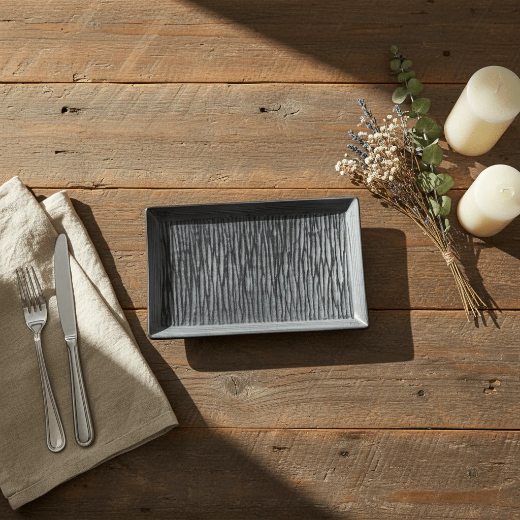 Elegant Grey & Black Ceramic Rectangle Plate | 25×16.5cm | - Image 3