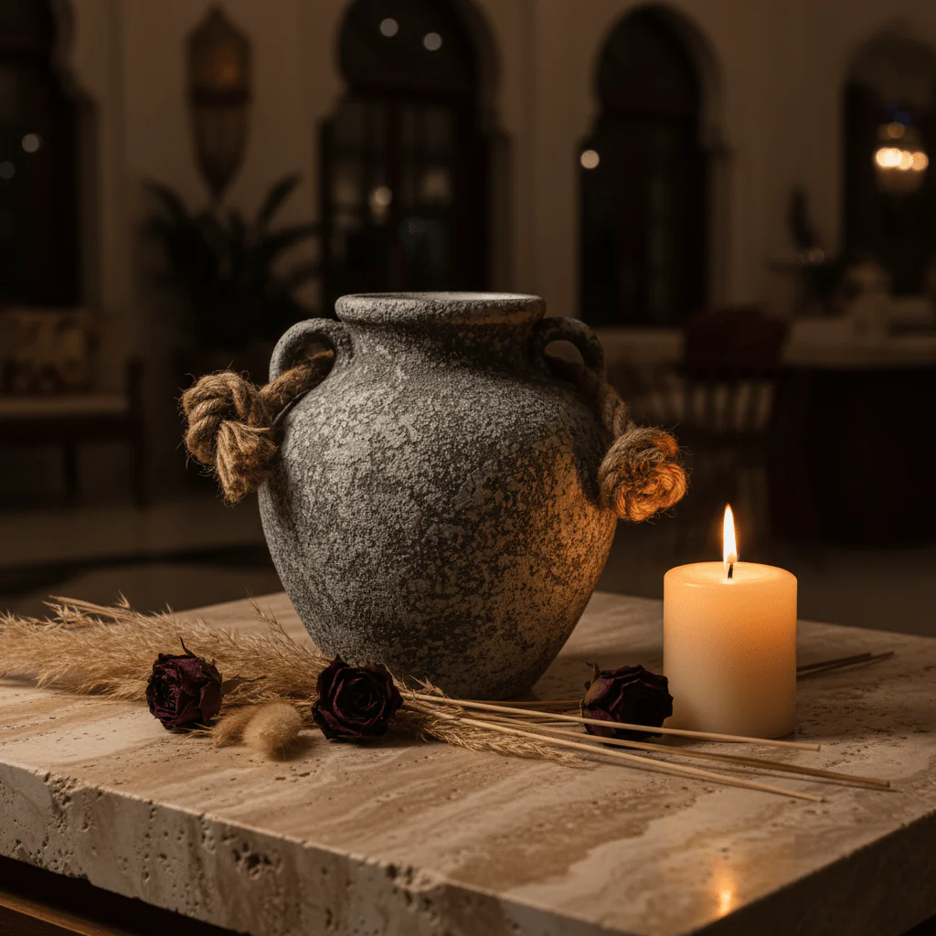Grey Ceramic Vase with Jute Rope Handles | Speckled Stone Finish | Luxury Home Décor | 20cm - Image 4
