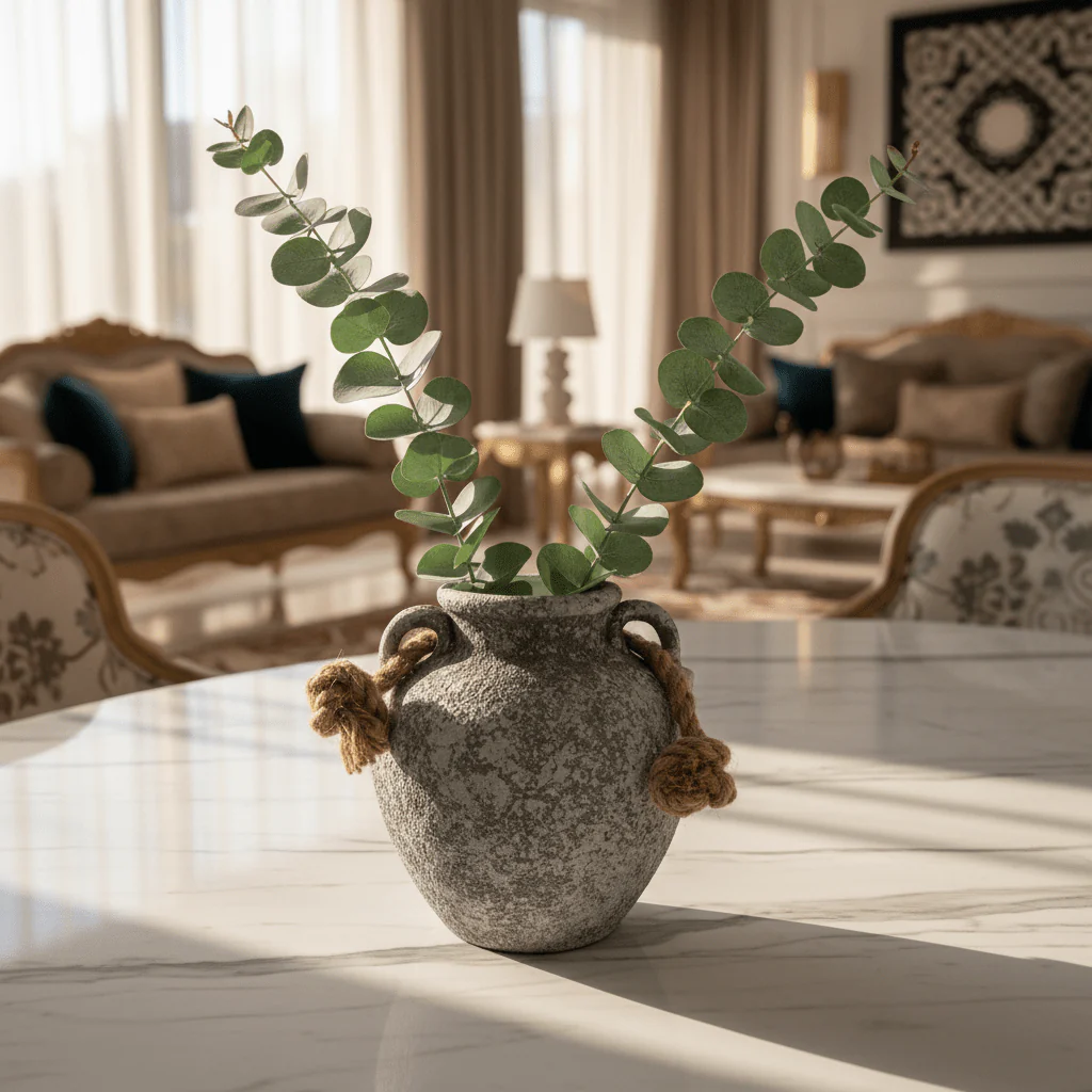 Grey Speckled Ceramic Vase with Jute Rope Handles | Handcrafted Amphora Style Decorative Vase | 25cm | - Image 2