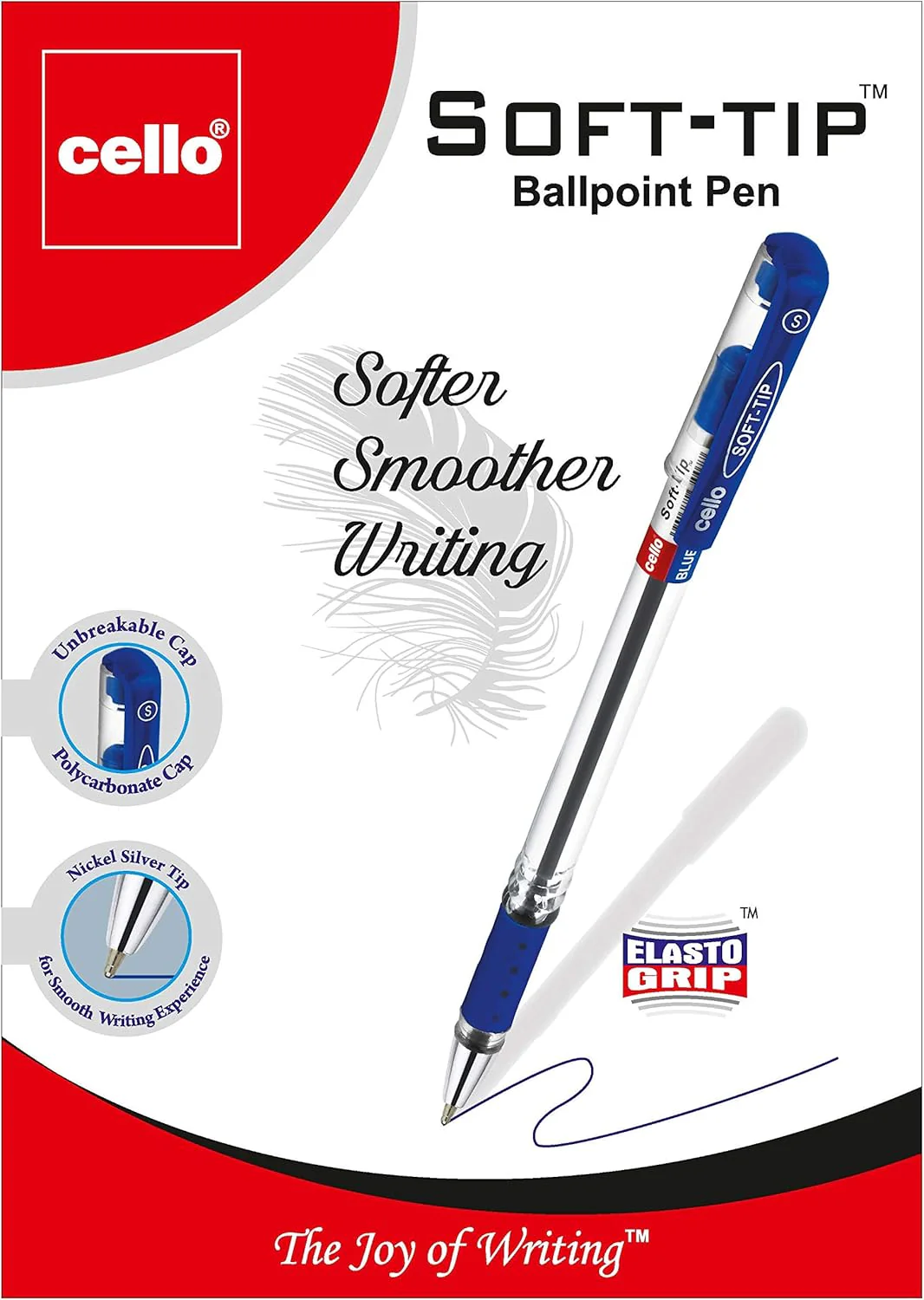 Cello Soft Tip Ball Pen 0.7mm | 5-Piece Assorted Set (3 Blue, 1 Black, 1 Red) - Image 5