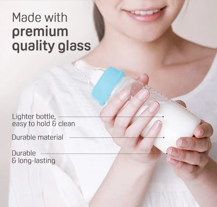 Pigeon Slim Neck Glass Feeding Bottle, White Cap, Ultra Soft Silicone Nipple, Anti-Colic, Durable & Long Lasting, BPA & BPS Free, Assorted/Clear, 120ml - Image 4