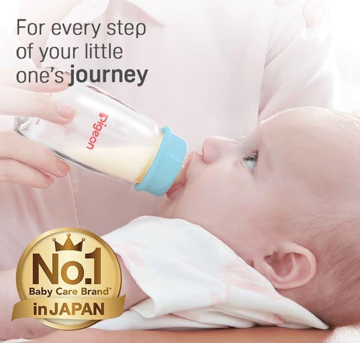 Pigeon Slim Neck Glass Feeding Bottle, White Cap, Ultra Soft Silicone Nipple, Anti-Colic, Durable & Long Lasting, BPA & BPS Free, Assorted/Clear, 120ml - Image 7